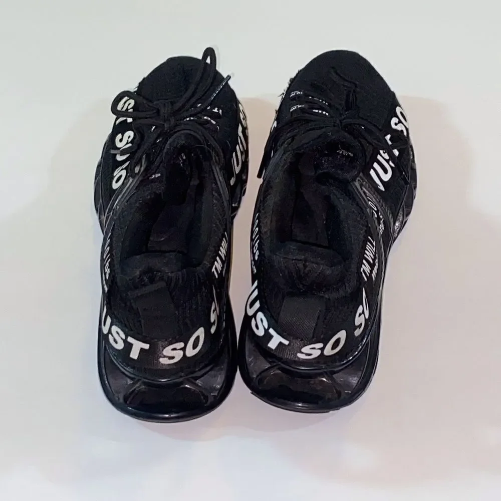 Just Soso Sport Running Training Walk Gym Black Athletic Shoeswith White Accents